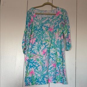 Lilly Pulitzer Blue and Pink Coral Print Dress